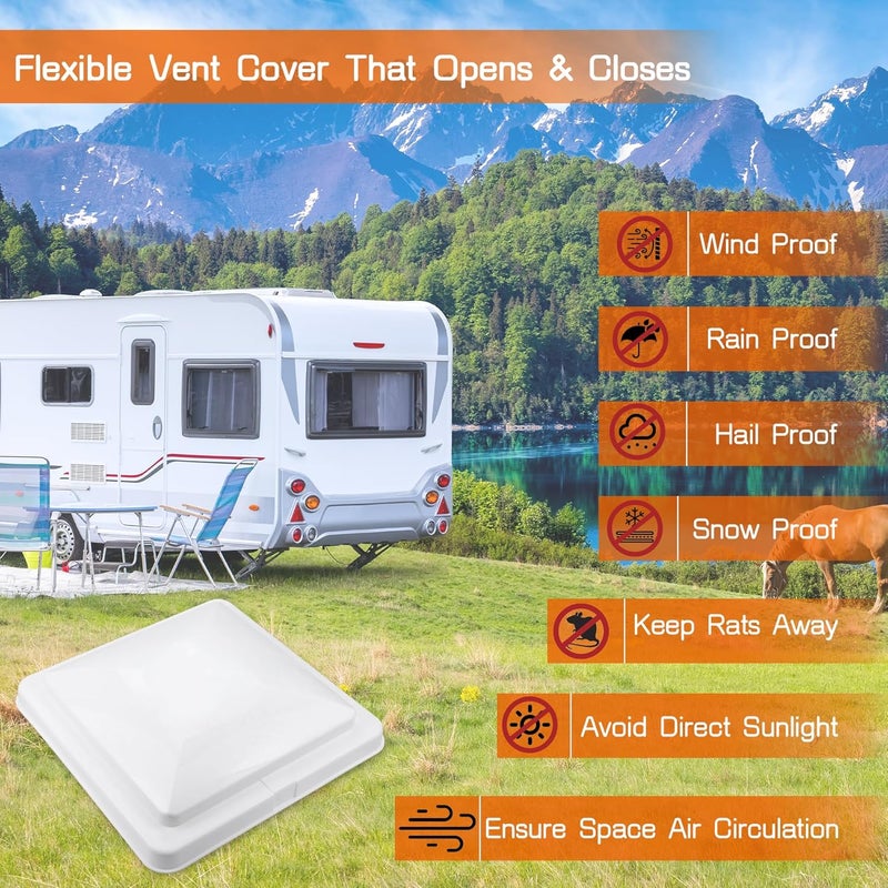 Sporthfish RV Vent Cover 14" Roof Vent Lid for Universal RV, Trailer, Camper, Motorhome Roof Replacement Ceiling Vent Covers, Plastic Square Skylight Cover Liftable, 1 Pack White - Image 2